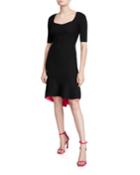 Sweetheart Elbow-sleeve High-low Contrast Dress