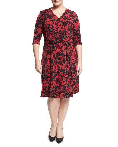 Confetti-print Wrap-front Dress, Red,