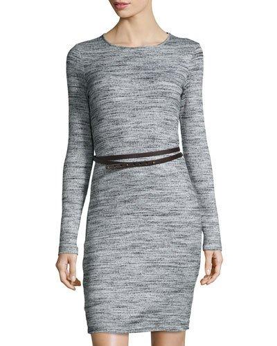 Jennifer Long-sleeve Belted Sweaterdress, Granite