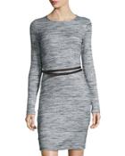 Jennifer Long-sleeve Belted Sweaterdress, Granite
