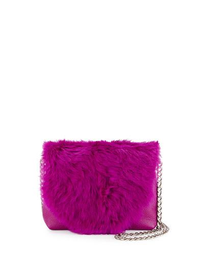 Stardust Rabbit-fur Mini Crossbody Bag, Fuchsia