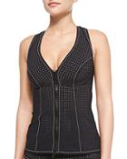 Perforated Front-zip Swim Vest, Black