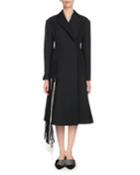Notched-lapel Self-belt Yarn-fringe Wool-blend Coat