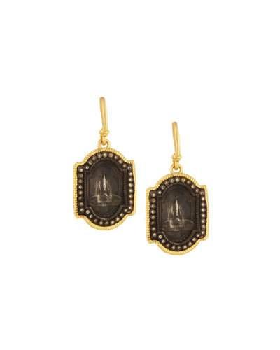 Old World Framed Door Coin Drop Earrings W/ Diamonds