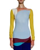Colorblock Ribbed Sweater W/mesh Inset,