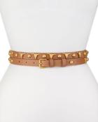 Long & Winding Road Belt With Longhorn & Round Studs, Suntan/matte Gold