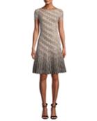 Sequin Inlay Trellis Knit Short-sleeve A-line Dress