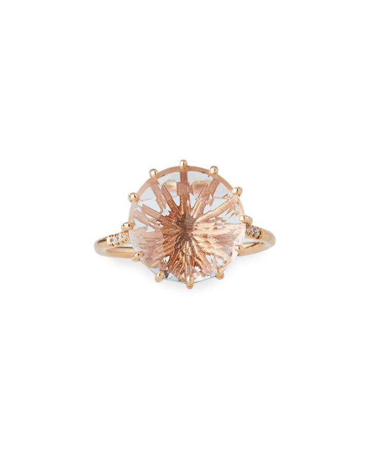 14k Rose Gold White Topaz & Diamond Ring,