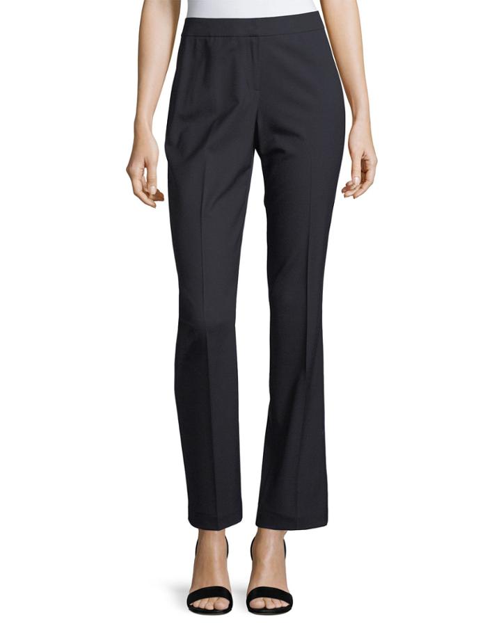 Straight-leg Front-zip Pants, Navy