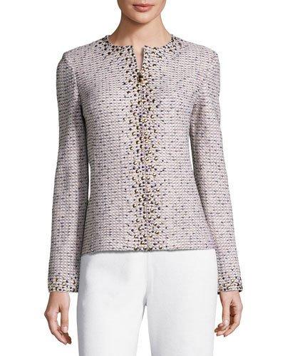 Nubby Knit Embellished Jacket, Blue Pattern