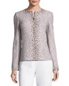 Nubby Knit Embellished Jacket, Blue Pattern
