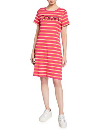 Striped Short-sleeve Across Logo T-shirt Dress