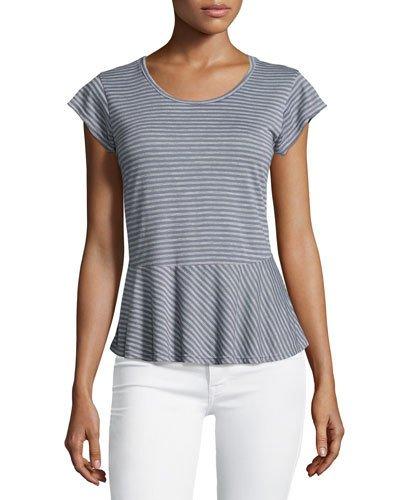 Short-sleeve Peplum Striped Top, Elephant