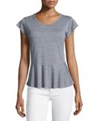 Short-sleeve Peplum Striped Top, Elephant