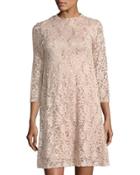 Sequin Floral Lace Three-quarter Sleeve Cocktail Dress, Pink