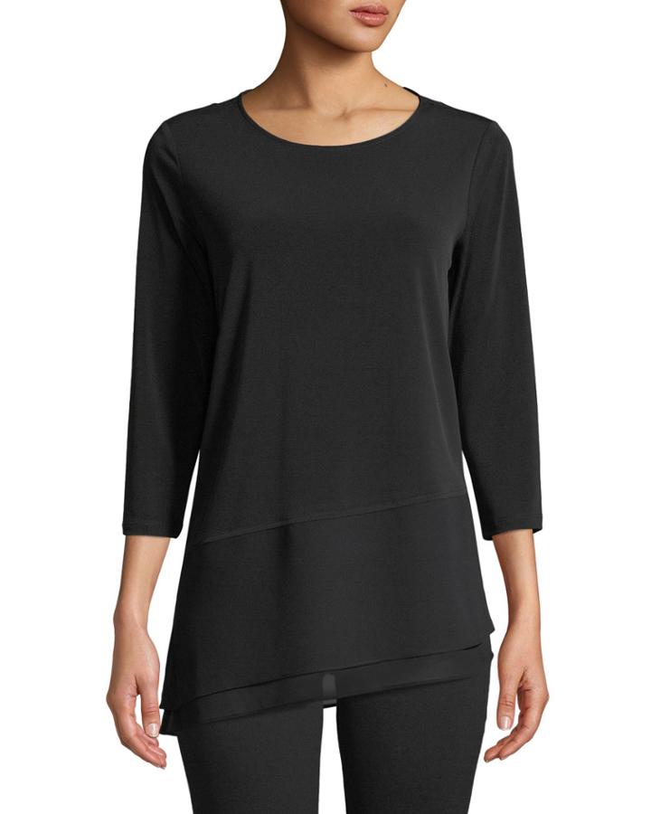 Asymmetric-hem Crew-neck Chiffon Blouse
