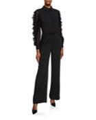 Long-sleeve Belted Ruffle Jumpsuit