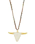 Unearthen Hand-carved Longhorn Pendant Necklace, Ivory/green