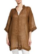 Stand-collar 3/4-sleeve Organic Linen Gauze Tunic