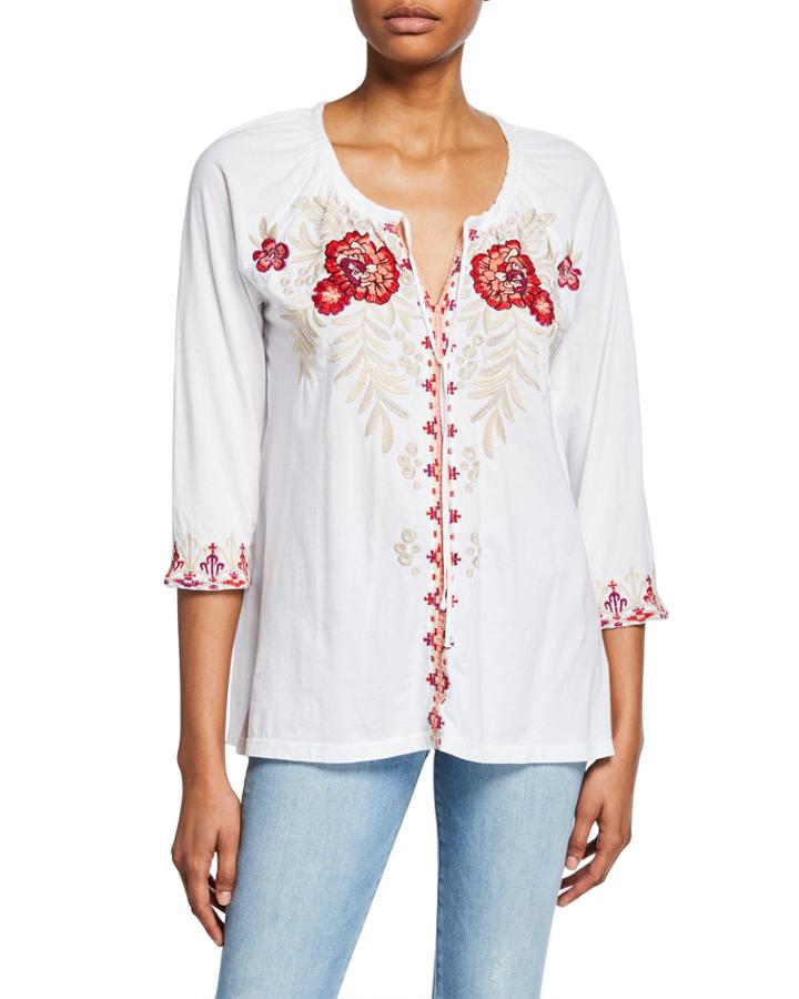 Maya Floral Embroidered Peasant Blouse