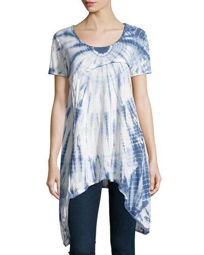 Short-sleeve Tie-dye Top, Bamboo Jet