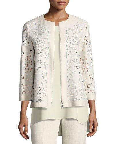 Lavish Embroidered Floral-cutout Linen Jacket,