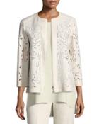 Lavish Embroidered Floral-cutout Linen Jacket,