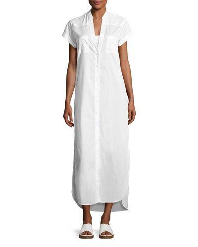 Kim Button-front Coverup Maxi Dress, White
