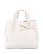 Faux-saffiano Top-handle Tote Bag With Bow