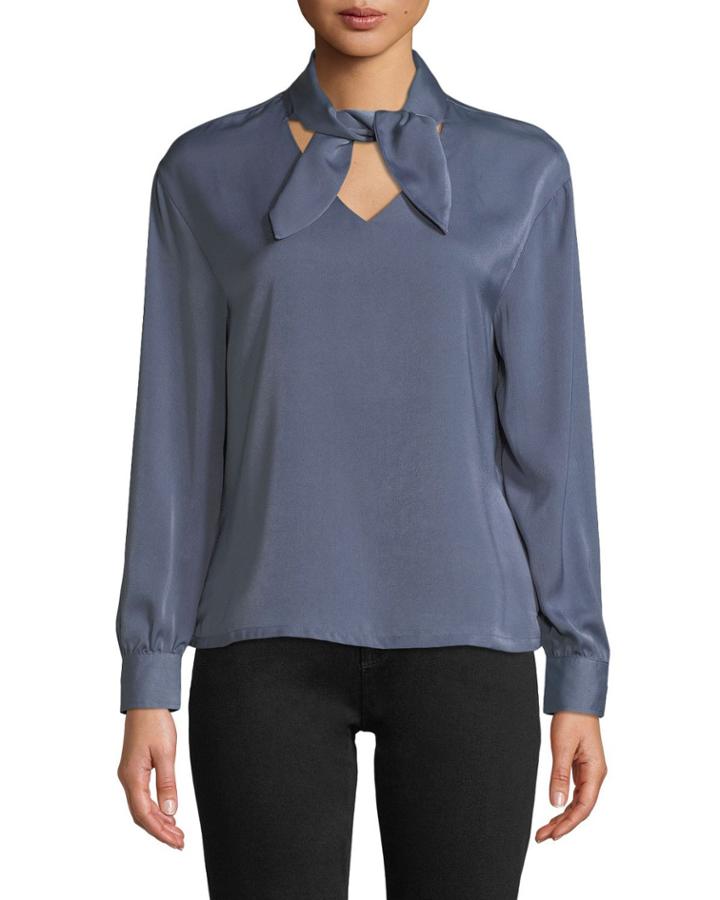 Tie-neck Modal Long-sleeve Blouse