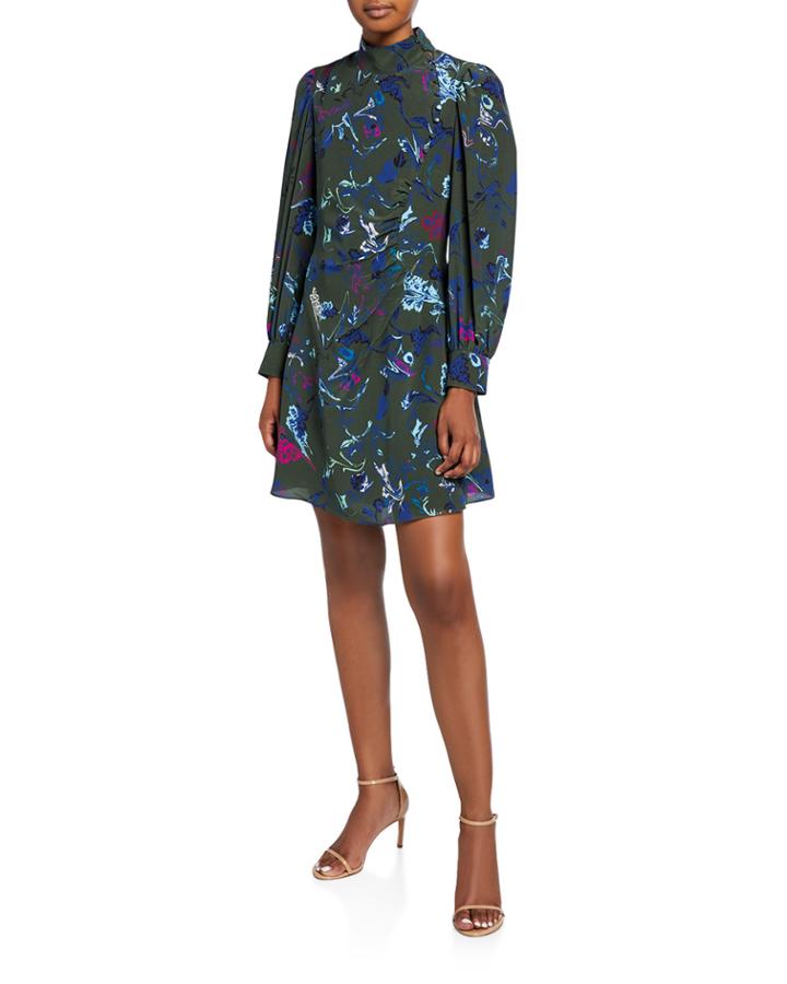 Clarisse Ruched Silk Mock-neck Dress