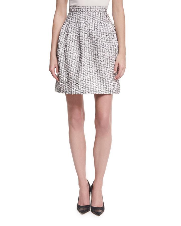 Pleated Jacquard Miniskirt, White/black