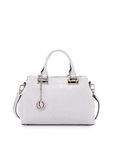 Peggy Alligator-embossed Leather Satchel Bag, White