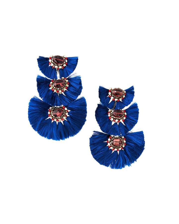 Three-layered Fringe Drop Earrings