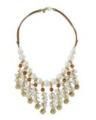 Golden Pearly Beaded Bib Necklace,