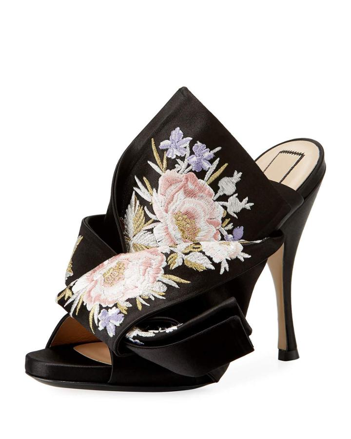 Floral-embroidered Satin