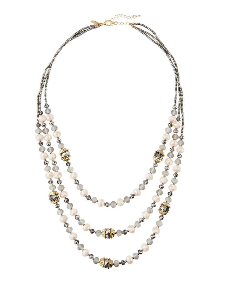 Long Triple-strand Bead Necklace