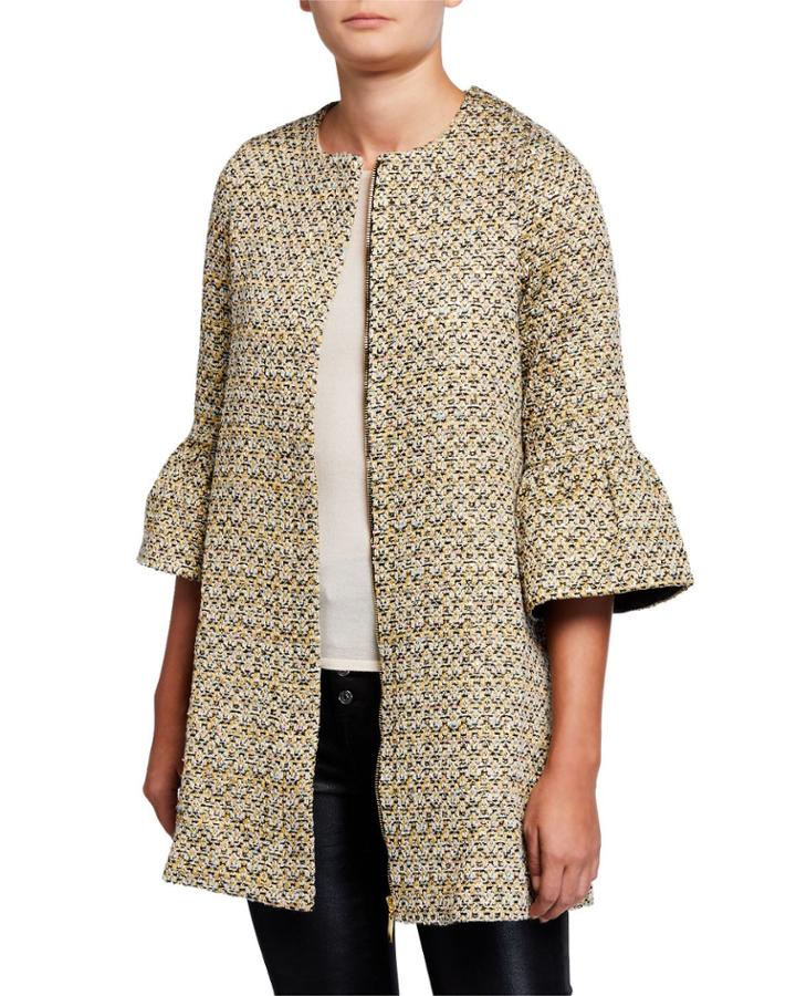 Clara Boucle Flare-sleeve Topper Jacket
