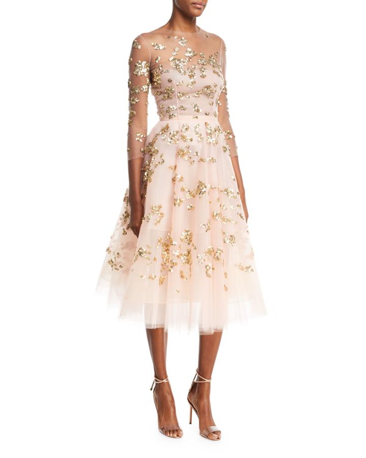 Paillette-embellished Illusion Cocktail Dress