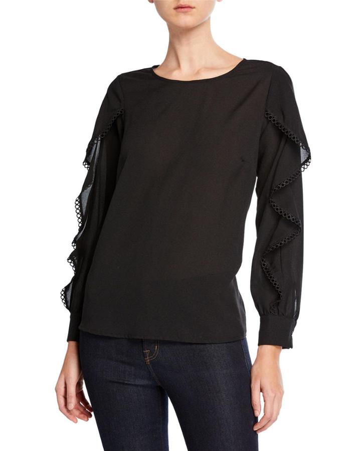 Ruffle & Lace Trim Chiffon Blouse