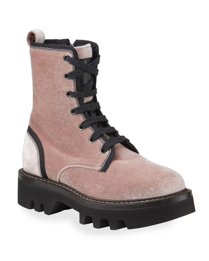Velvet Lace-up Combat Boots