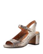 Cheryl 2 Metallic Leather Chunky-heel Mary Jane Pumps, Pewter