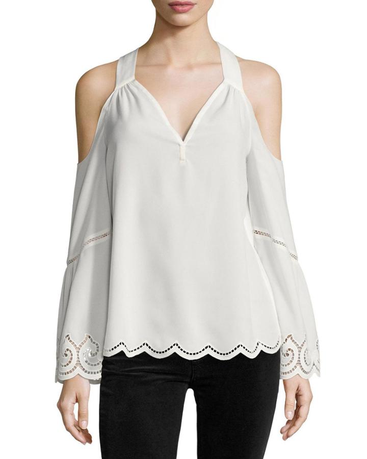 Drew Cold-shoulder Lace-trim Top, Ivory