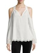 Drew Cold-shoulder Lace-trim Top, Ivory