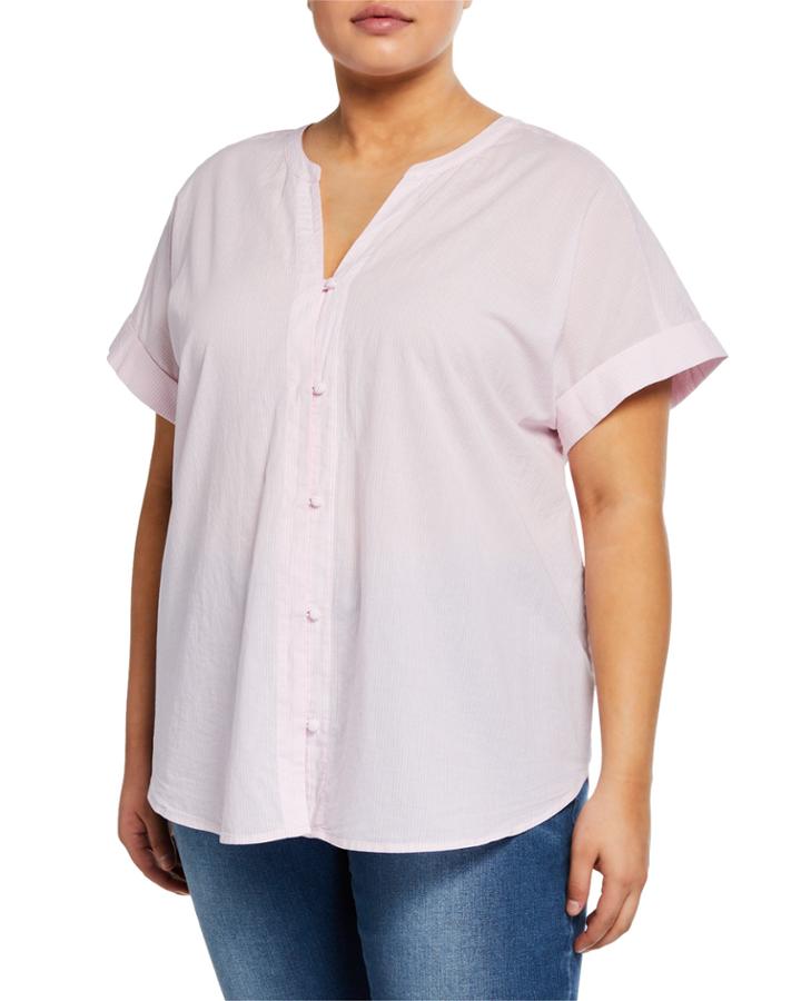 Short-sleeve Button-down Blouse,