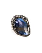 Blue Sapphire Diamond-trim Ring,