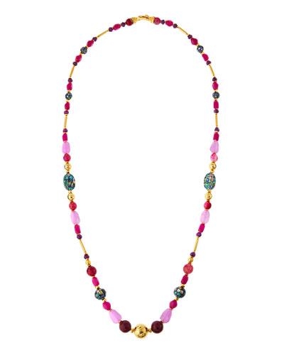 Long Agate & Abalone Beaded Necklace