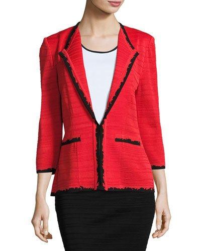 3/4-sleeve Contrast-trim Jacket, Red/black