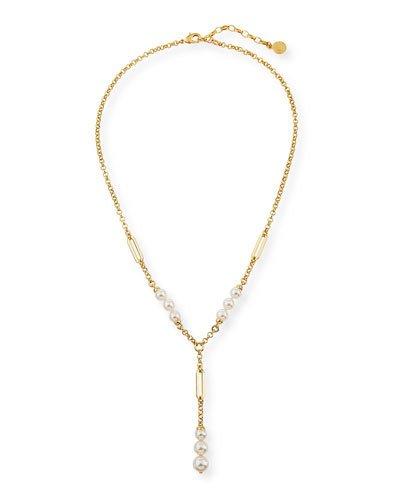 Modern Metal Pearl & Link Y-drop Necklace