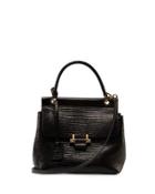 Lizard-embossed Small Top-handle Flap Bag, Black